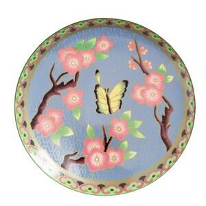 Vintage Daher Decorated Ware Tin Round Cherry Blossoms Butterfly Design 11101